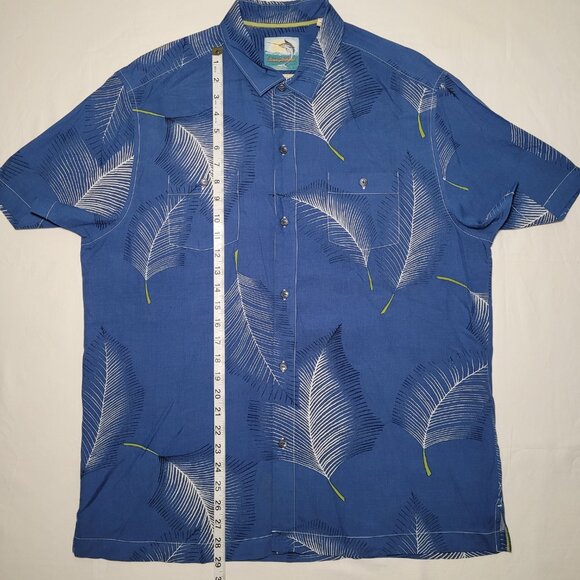 Tommy Bahama Silk Button Up Blue Palm Leaf Print Camp Shirt Mens Size Large - Picture 5 of 11